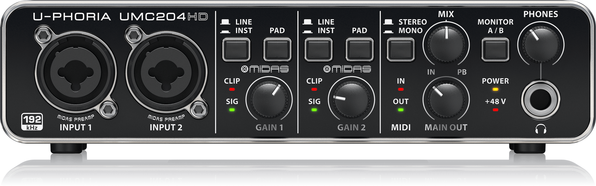 כרטיס קול 2 כניסות ו- 2 יציאות + MIDI דגם UMC204HD