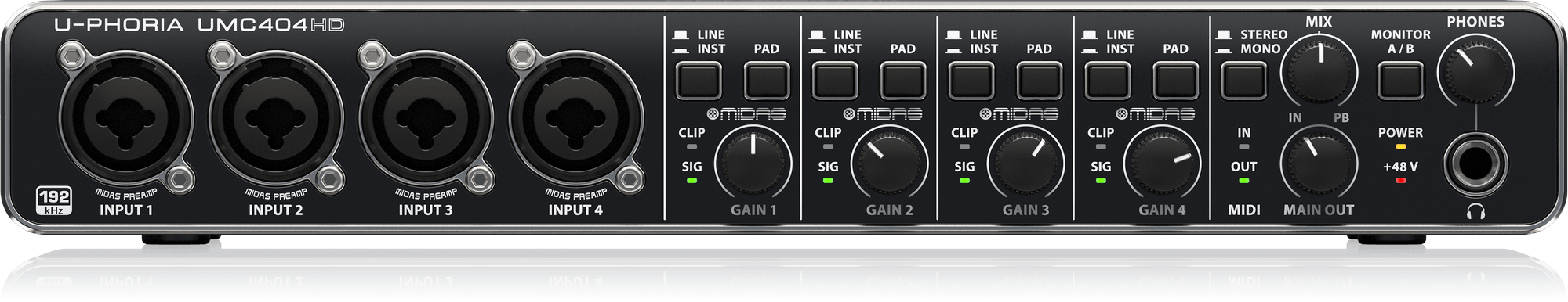 כרטיס קול 4 כניסות ו- 4 יציאות + MIDI דגם UMC404HD