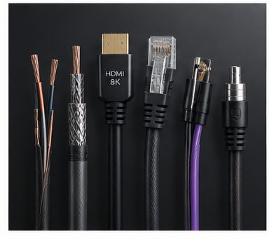 סוגי כבלים — HDMI, רשת, קואקס ואודיו